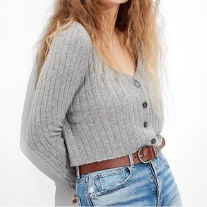 Grey AE Cropped Dreamspun Button Up Cardigan